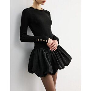Commense Bubble Hem Long-Sleeve Knit Mini Dress NWT, Size M